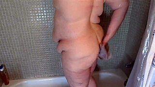 damn this big juicy bbw milf shower flaunts huge pussy lips