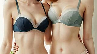 these cute lingerie models tease in flower panties barefoot