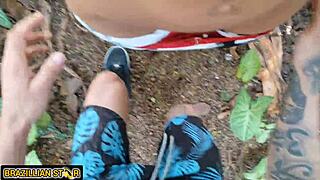 Skinny farm girl begs peon to pop her virgin cherry deep in the wild woods