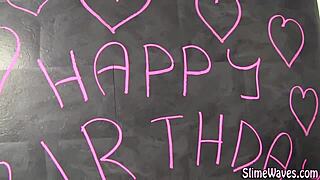 Raw slime drenched facial bukkake covers glamour babe heels messy cumshot