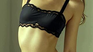 these cute lingerie models tease in flower panties barefoot