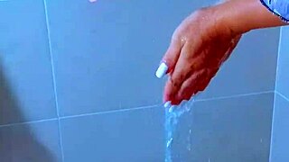 brazilian stunner seduces in dripping wet black thong shower tease