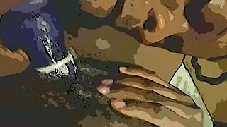 Ebony wet pussy tamed by dildo and tongue team tag