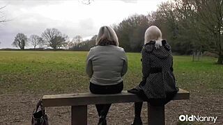 Blonde lesbian licks big tit milf pussy