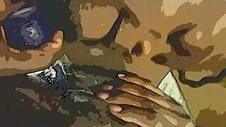 Ebony wet pussy tamed by dildo and tongue team tag