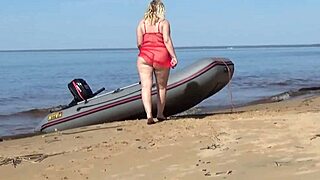 Juicy-ass milf tempts with beachside curves begging for a closer look.