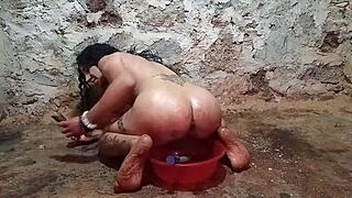 Bold Shemale Pounds Ass with Giant Pickle Deep