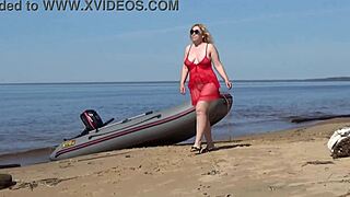 Juicy-ass milf tempts with beachside curves begging for a closer look.
