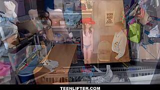 Skinny teen shoplifter strips tiny tits fucked by guard deal