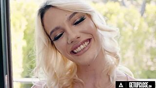 Naughty blonde Kenna James throats Ryan Driller then begs for rough doggystyle drilling up close