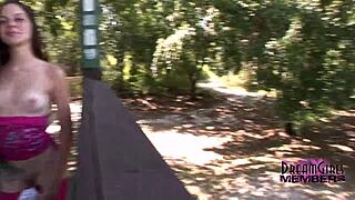 i flash my shaved tattooed small tits pussy stripping nude in public park