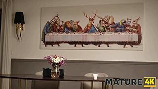 mature french cougar seduces with shaved coffee cunt craving