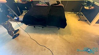 Boldly Vacuuming Bedroom as Brunette Milf Housewife with Natural Tits Thoroughly Cleans Every Corner