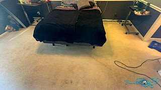 Boldly Vacuuming Bedroom as Brunette Milf Housewife with Natural Tits Thoroughly Cleans Every Corner