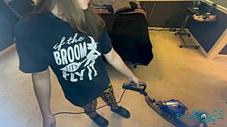Boldly Vacuuming Bedroom as Brunette Milf Housewife with Natural Tits Thoroughly Cleans Every Corner