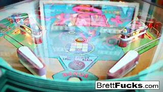 brett rossi stuffs pussy after hot pinball game nude