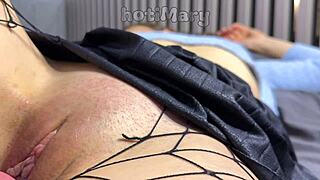 plunge deep in milf pussy for dripping creampie cumshot closeup