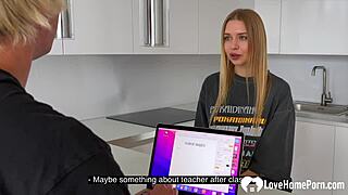 a horny tattooed blonde drops to knees for pov cock sucking