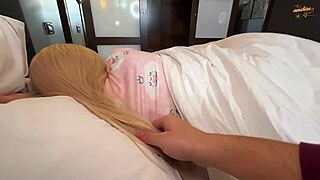 sharing hotel room ends with creampie in tight pink pussy