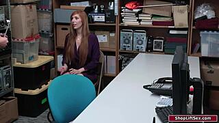 redhead tattooed officers dominate busty milf and young babe in office orgy