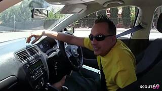 Hitchhiker’s Saggy Tits Tempt Stranger’s Monster Cock Pickup