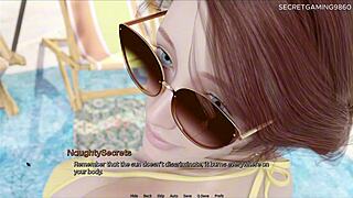 pervy guy eyes busty mature in bikini, public fuck urge