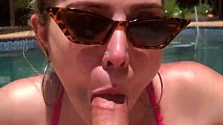 katarinakitty kneels poolside, teasing before deep throating cock submissively