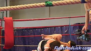 skinny lesbians dominate in intense boxing ring wrestling