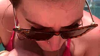 katarinakitty kneels poolside, teasing before deep throating cock submissively