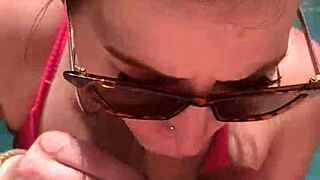 katarinakitty kneels poolside, teasing before deep throating cock submissively