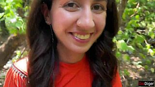 crazy brunette gives wild bush blowjob ending in huge public facial