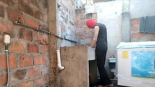 hey neighbor's nightgown slips open flashing pink pussy