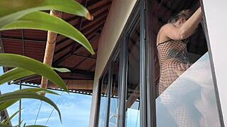 i caught this hot fishnet babe and fucked her rough quickie style