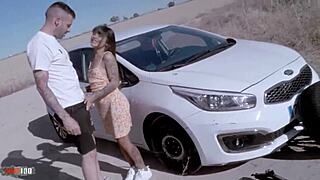 young skinny latina michy perez rides kevin white hard roadside