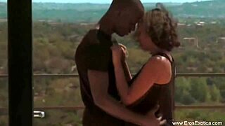 African lovers outdoor sensual massage turns erotic interracial lick