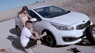 young skinny latina michy perez rides kevin white hard roadside