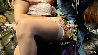 these fake boobs lesbians can't resist tonguing each other's shaved wet pussies in steamy close-up action