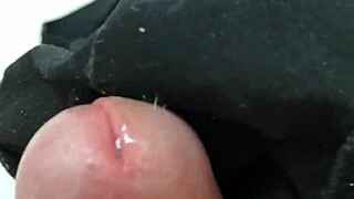 Cock rubs girlfriend's soiled panties teasingly