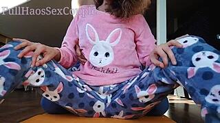 exploding over skinny asian's tiny tits and fingering her wet slit!