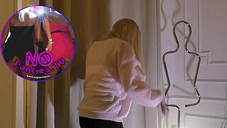 Skinny Slut Strips No Panties for Hot Lesbian Girlfriend Casting Tease