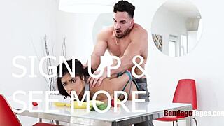 Busty Brunette Bound and Whipped in Garage Bondage!