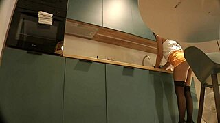 housewife flashes panties in heels stockings