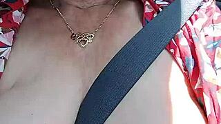bold housewife rides road flashing huge bouncing tits outdoors