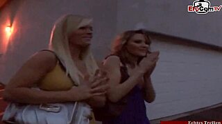 blonde lesbians thrust strapon deep into each other's eager pussies