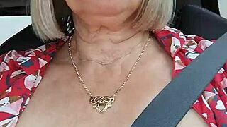 bold housewife rides road flashing huge bouncing tits outdoors