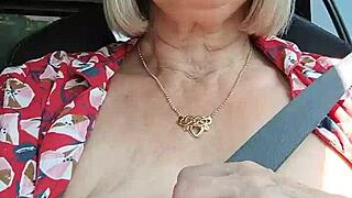 bold housewife rides road flashing huge bouncing tits outdoors