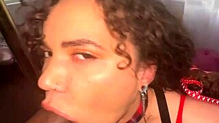 curly-haired nympho slurps cock sloppy before wet facial from flaxk pov
