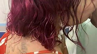 tattooed redhead teen deepthroats rough dildo in solo session