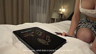 busty nerdy teen begs for cock help with homework pov creampie