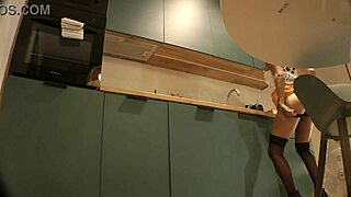 housewife flashes panties in heels stockings